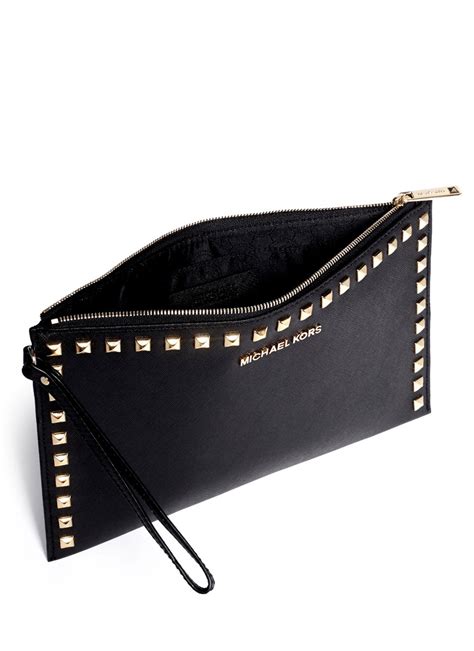 michael kors black leather studded clutch|Michael Kors evening clutch.